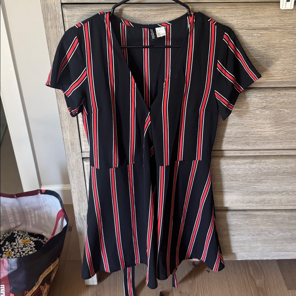 H&M Black Dress with Red and White Stripes